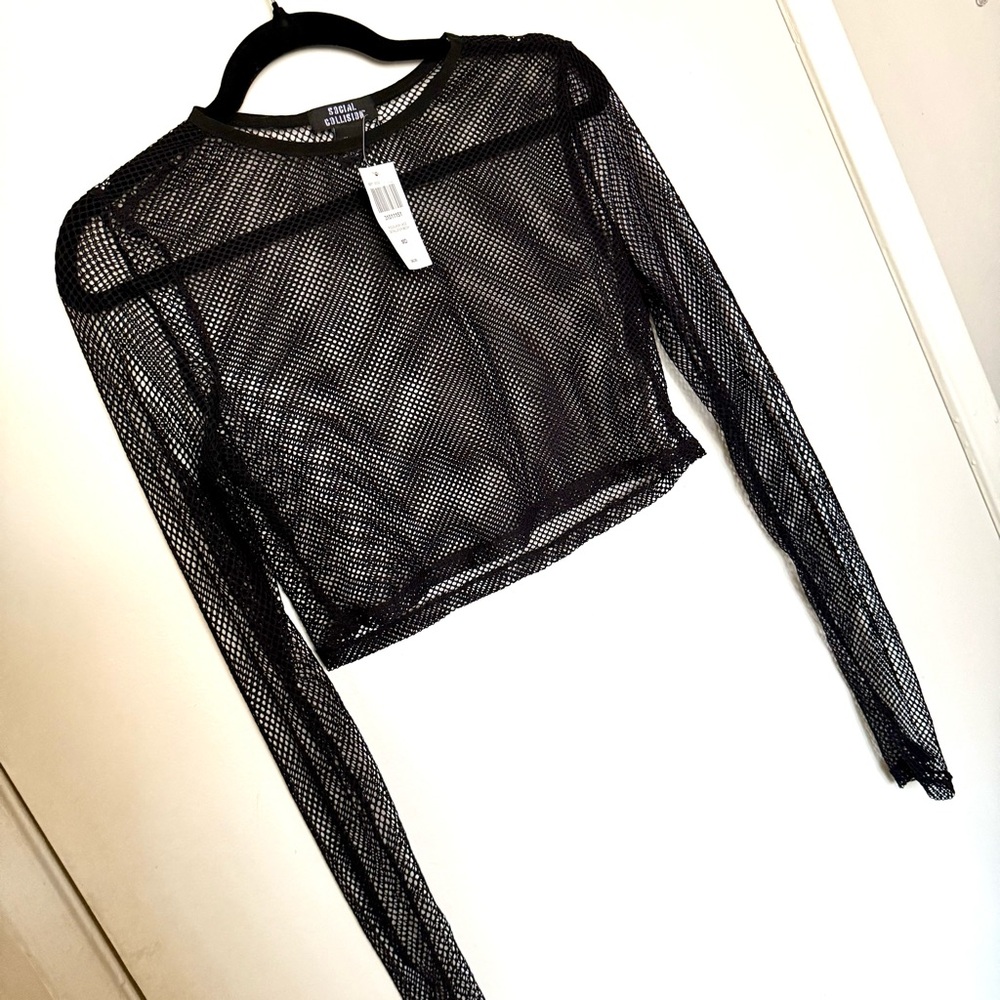 Social Collision Fishnet mesh long sleeve top hot topic new nwt